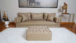 Gold Oscar Damask: Single Floor Sofa – Arabic Diwan Sofa – Oriental Cushion Set – Handmade Floor Sofa