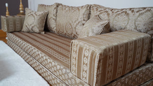 Gold Oscar Damask: Single Floor Sofa – Arabic Diwan Sofa – Oriental Cushion Set – Handmade Floor Sofa
