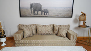 Gold Oscar Damask: Single Floor Sofa – Arabic Diwan Sofa – Oriental Cushion Set – Handmade Floor Sofa