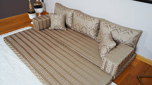 Gold Oscar Damask: Single Floor Sofa – Arabic Diwan Sofa – Oriental Cushion Set – Handmade Floor Sofa