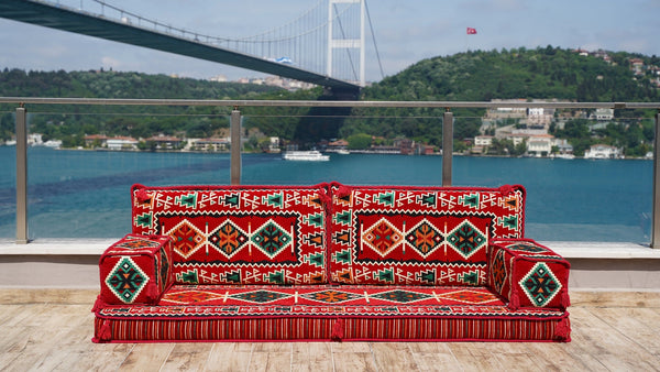 Red Zeugma Mosaic – Arabic Majlis Floor Sofa