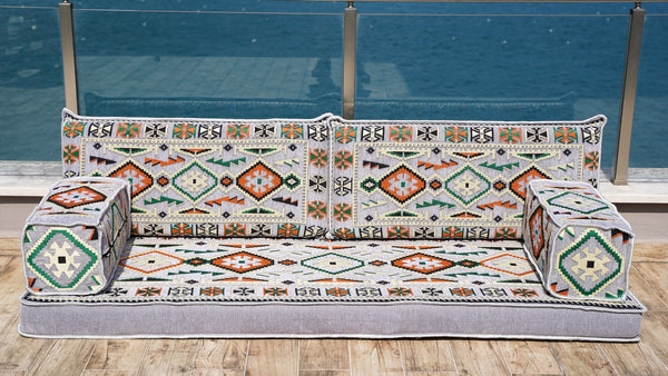 Gray Anatolian Hearth: Single Floor Sofa – Arabic Floor Seating – Ottoman Floor Seating – Boho Living Room Seating