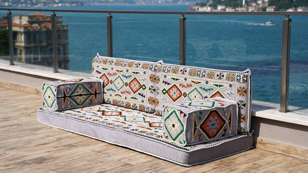 Gray Anatolian Hearth: Single Floor Sofa – Arabic Floor Seating – Ottoman Floor Seating – Boho Living Room Seating