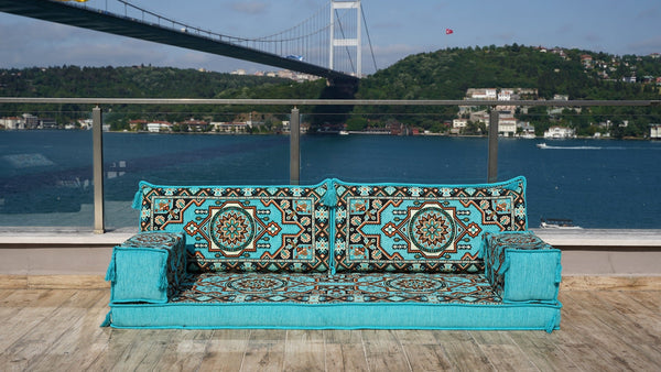 Turquoise Pinar Blossom – Arabic Majlis Floor Sofa