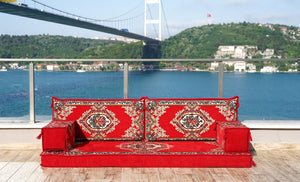 Red Munzur Serenity: Single Floor Sofa – Arabic Floor Sofa – Oriental Floor Seating – Custom Floor Cushion