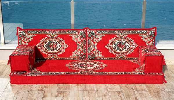 Red Munzur Serenity: Single Floor Sofa – Arabic Floor Sofa – Oriental Floor Seating – Custom Floor Cushion