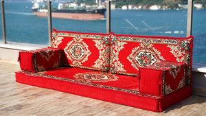 Red Munzur Serenity: Single Floor Sofa – Arabic Floor Sofa – Oriental Floor Seating – Custom Floor Cushion