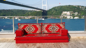 Red Munzur Serenity: Single Floor Sofa – Arabic Floor Sofa – Oriental Floor Seating – Custom Floor Cushion