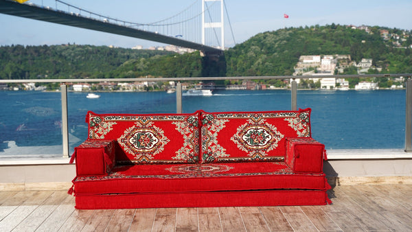 Red Munzur Serenity: Single Floor Sofa – Arabic Floor Sofa – Oriental Floor Seating – Custom Floor Cushion