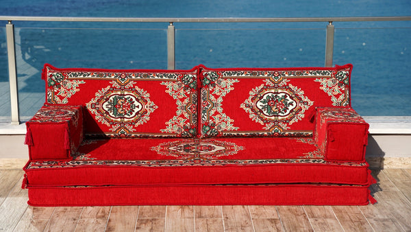 Red Munzur Serenity: Single Floor Sofa – Arabic Floor Sofa – Oriental Floor Seating – Custom Floor Cushion