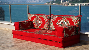 Red Munzur Serenity: Single Floor Sofa – Arabic Floor Sofa – Oriental Floor Seating – Custom Floor Cushion