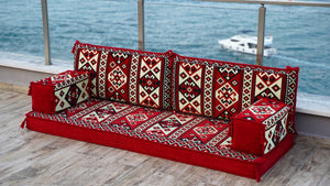Red Shirvan Geometry: Single Floor Sofa – Custom Arabic Majlis – Oriental Floor Seating – Bohemian Floor Cushion