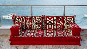 Red Shirvan Geometry: Single Floor Sofa – Custom Arabic Majlis – Oriental Floor Seating – Bohemian Floor Cushion