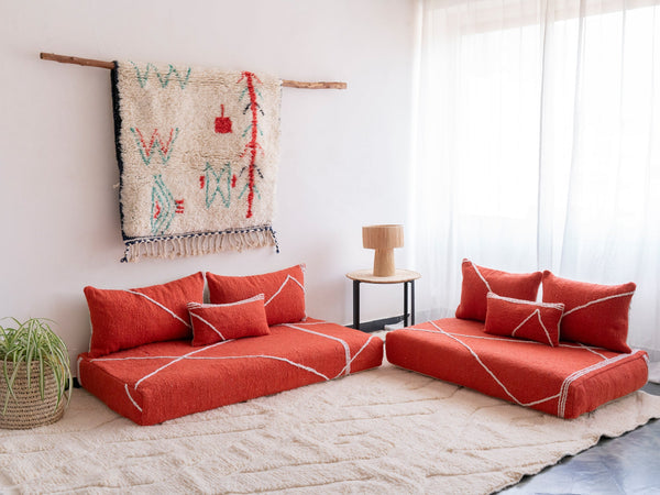 Orange Moroccan Loveseat Floor Sofa – Boho Style