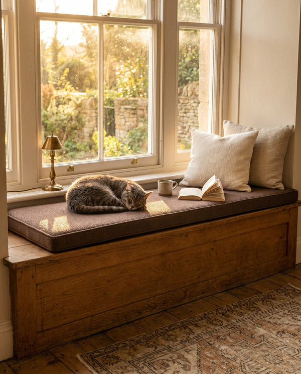 Custom Window Seat Cushion, Pet-Friendly Suede-Like Bench Seat Pad, Made-to-Measure Bay Window Cushion, Durable Boucle B