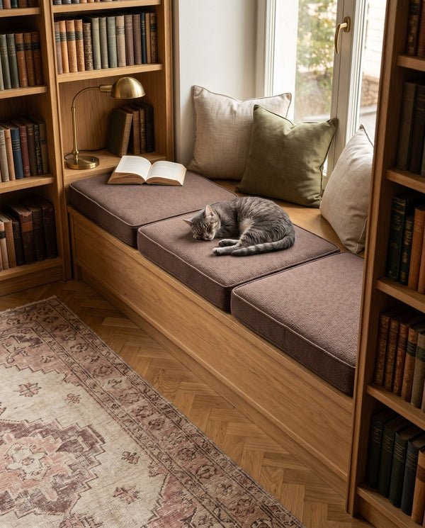 Custom Window Seat Cushion, Pet-Friendly Suede-Like Bench Seat Pad, Made-to-Measure Bay Window Cushion, Durable Boucle B