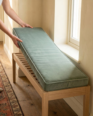Custom Velvet Bench Cushion, Made-to-Measure Window Seat Pad, Boxed Banquette Cushion with Piping, Plush Velvet Bench Se