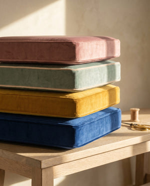 Custom Velvet Bench Cushion, Made-to-Measure Window Seat Pad, Boxed Banquette Cushion with Piping, Plush Velvet Bench Se