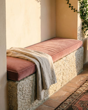 Custom Velvet Bench Cushion, Made-to-Measure Window Seat Pad, Boxed Banquette Cushion with Piping, Plush Velvet Bench Se