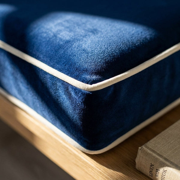 Custom Velvet Bench Cushion, Made-to-Measure Window Seat Pad, Boxed Banquette Cushion with Piping, Plush Velvet Bench Se