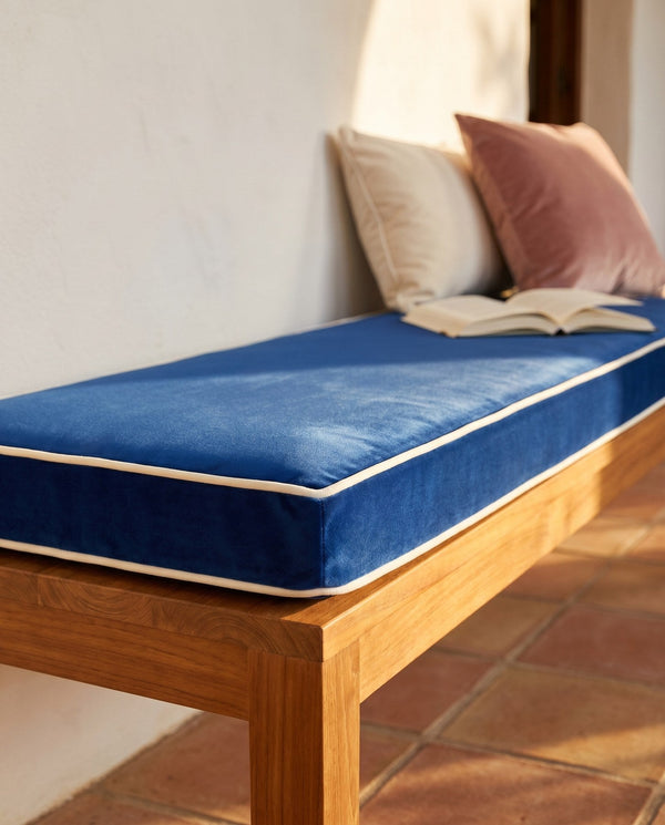 Custom Velvet Bench Cushion, Made-to-Measure Window Seat Pad, Boxed Banquette Cushion with Piping, Plush Velvet Bench Se