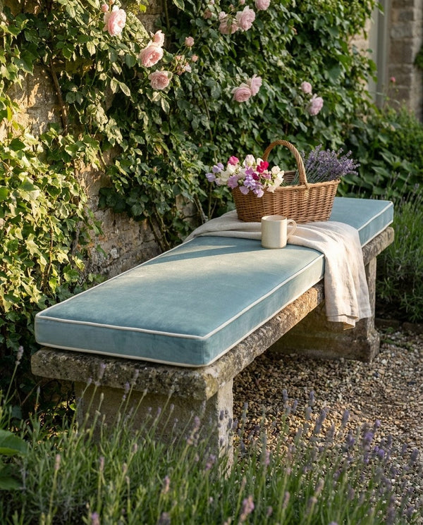 Custom Velvet Bench Cushion, Made-to-Measure Window Seat Pad, Boxed Banquette Cushion with Piping, Plush Velvet Bench Se