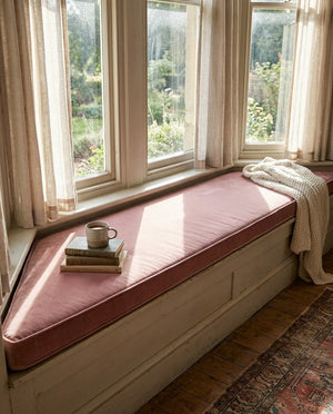 Custom Velvet Bench Cushion, Made-to-Measure Window Seat Pad, Boxed Banquette Cushion with Piping, Plush Velvet Bench Se