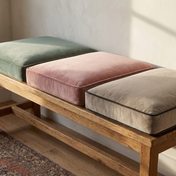Custom Velvet Bench Cushion, Made-to-Measure Window Seat Pad, Boxed Banquette Cushion with Piping, Plush Velvet Bench Se