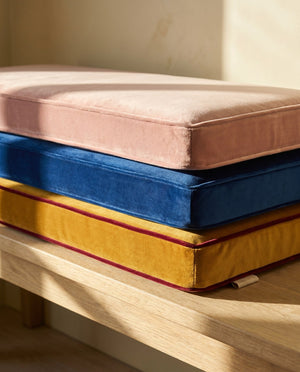 Custom Velvet Bench Cushion, Made-to-Measure Window Seat Pad, Boxed Banquette Cushion with Piping, Plush Velvet Bench Se