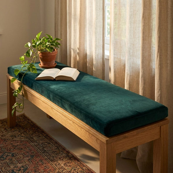 Custom Velvet Bench Cushion, Made-to-Measure Window Seat Pad, Boxed Banquette Cushion with Piping, Plush Velvet Bench Se