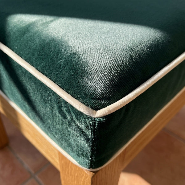 Custom Velvet Bench Cushion, Made-to-Measure Window Seat Pad, Boxed Banquette Cushion with Piping, Plush Velvet Bench Se