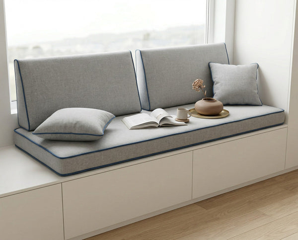 Custom Window Seat Cushion with Backrest – Contrast Piping