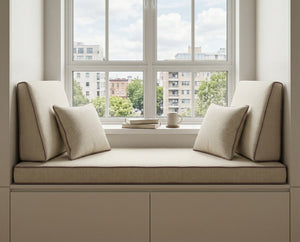 Custom Window Seat Cushion with Backrest, Made-to-Measure Bench Seat Pad, Built-In Banquette Cushion Set, Bay Window Rea