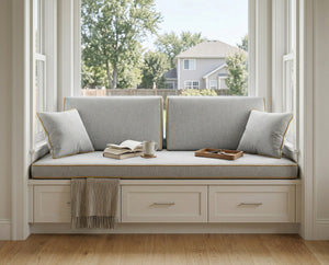 Custom Window Seat Cushion with Backrest, Made-to-Measure Bench Seat Pad, Built-In Banquette Cushion Set, Bay Window Rea