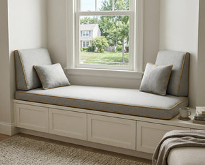 Custom Window Seat Cushion with Backrest, Made-to-Measure Bench Seat Pad, Built-In Banquette Cushion Set, Bay Window Rea