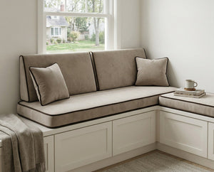 Custom Window Seat Cushion with Backrest, Made-to-Measure Bench Seat Pad, Built-In Banquette Cushion Set, Bay Window Rea
