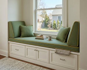 Custom Window Seat Cushion with Backrest, Made-to-Measure Bench Seat Pad, Built-In Banquette Cushion Set, Bay Window Rea