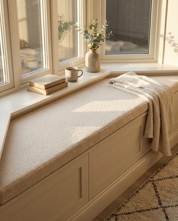 Custom Boucle Window Seat Cushion with Foam, Made-to-Measure Bench Seat Pad, Bay Window Banquette Cushion, Reading Nook 