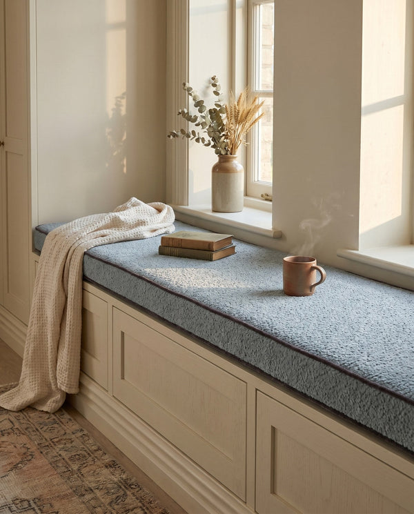 Custom Boucle Window Seat Cushion with Foam, Made-to-Measure Bench Seat Pad, Bay Window Banquette Cushion, Reading Nook 