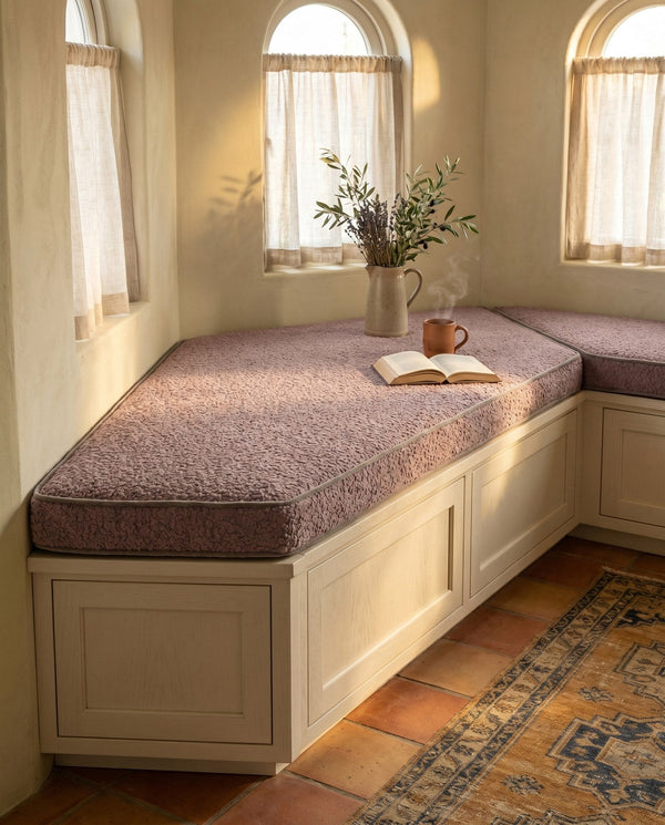 Custom Boucle Window Seat Cushion with Foam, Made-to-Measure Bench Seat Pad, Bay Window Banquette Cushion, Reading Nook 