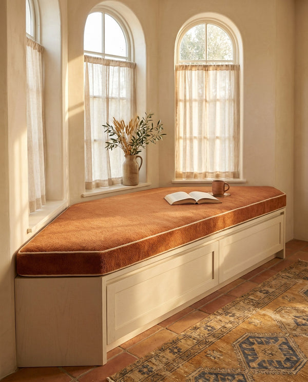 Custom Boucle Window Seat Cushion with Foam, Made-to-Measure Bench Seat Pad, Bay Window Banquette Cushion, Reading Nook 