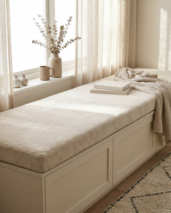 Custom Boucle Window Seat Cushion with Foam, Made-to-Measure Bench Seat Pad, Bay Window Banquette Cushion, Reading Nook 
