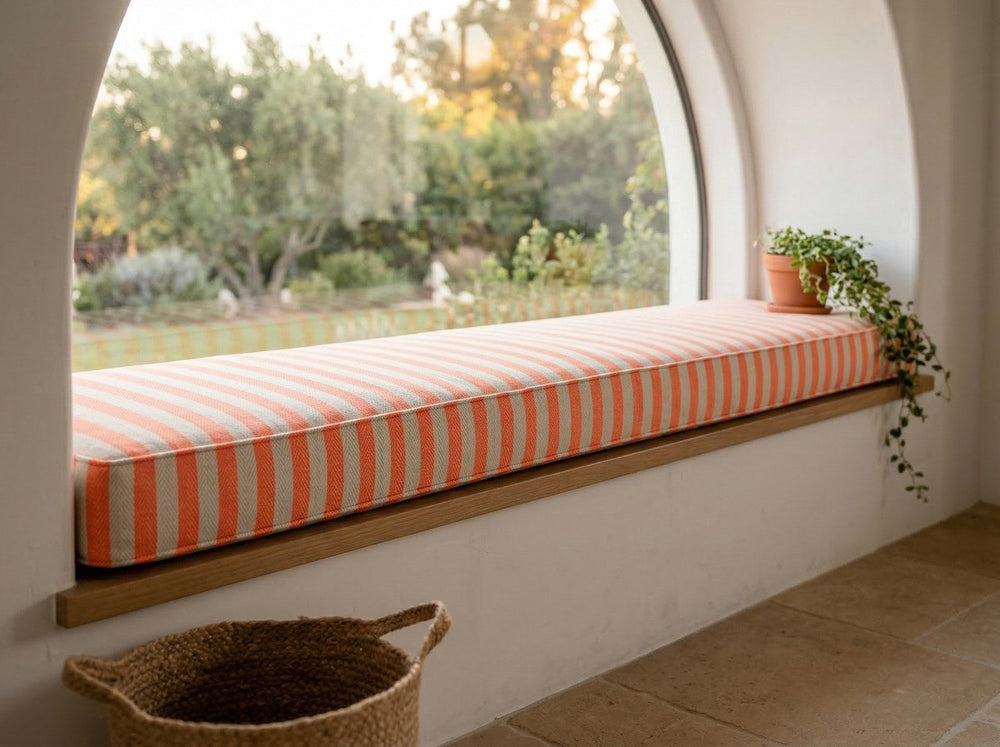 Custom Striped Window Seat Cushion with Foam, Made-to-Measure Bench Seat Pad, Bay Window Banquette Cushion, Reading Nook