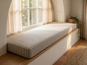 Custom Striped Window Seat Cushion with Foam, Made-to-Measure Bench Seat Pad, Bay Window Banquette Cushion, Reading Nook