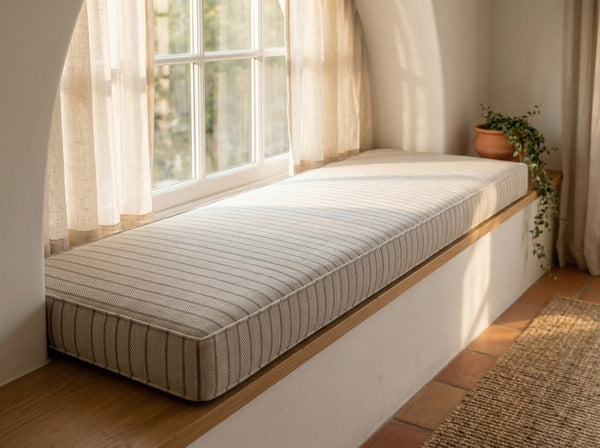 Custom Striped Window Seat Cushion with Foam, Made-to-Measure Bench Seat Pad, Bay Window Banquette Cushion, Reading Nook