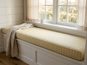 Custom Striped Window Seat Cushion with Foam, Made-to-Measure Bench Seat Pad, Bay Window Banquette Cushion, Reading Nook