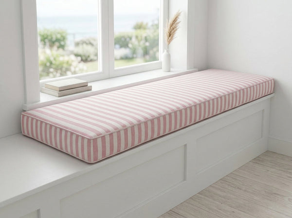 Custom Striped Window Seat Cushion with Foam, Made-to-Measure Bench Seat Pad, Bay Window Banquette Cushion, Reading Nook