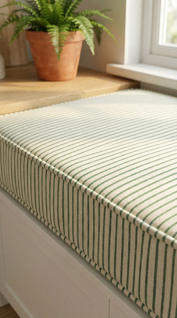Custom Striped Bench Cushion with Foam, Made-to-Measure Window Seat Cushion, Ticking Stripe Banquette Seat Pad, Reading 