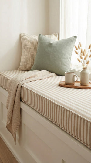 Custom Striped Bench Cushion with Foam, Made-to-Measure Window Seat Cushion, Ticking Stripe Banquette Seat Pad, Reading 