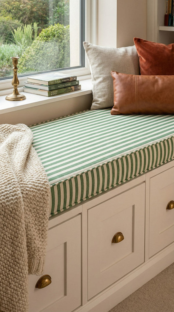 Custom Striped Bench Cushion with Foam, Made-to-Measure Window Seat Cushion, Ticking Stripe Banquette Seat Pad, Reading 